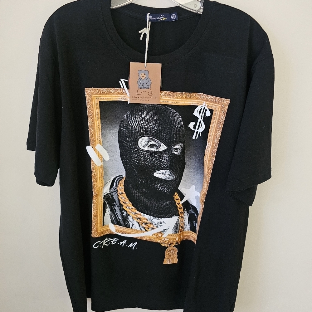 Masked Portrait Black Graphic T-Shirt - Picture 2 of 5